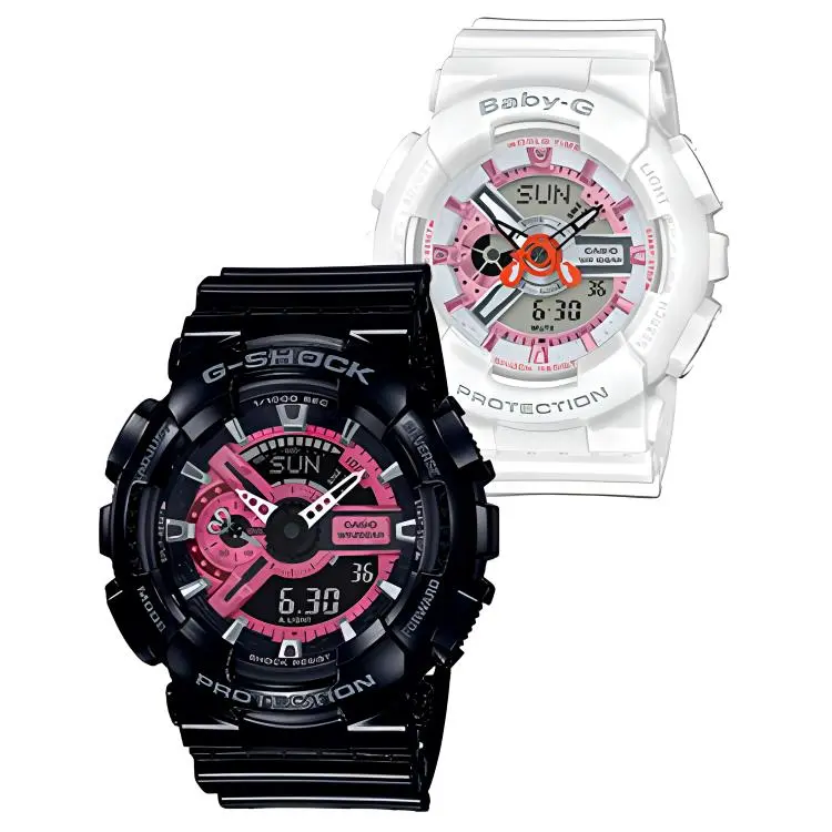 CASIO Couple Watches Round Dial Quartz Movement Silicone Strap Watch Unisex Black Dial