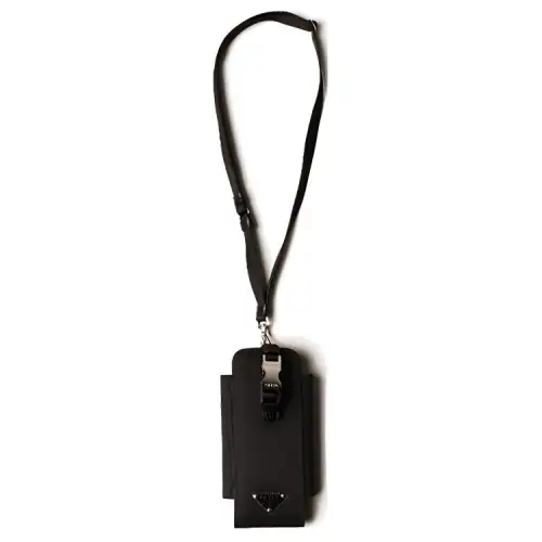 PRADA Leather Cell Phone Pouch Women's Black