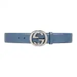 GUCCI Interlocking G Cow Leather Belts Unisex Blue Width 4cm