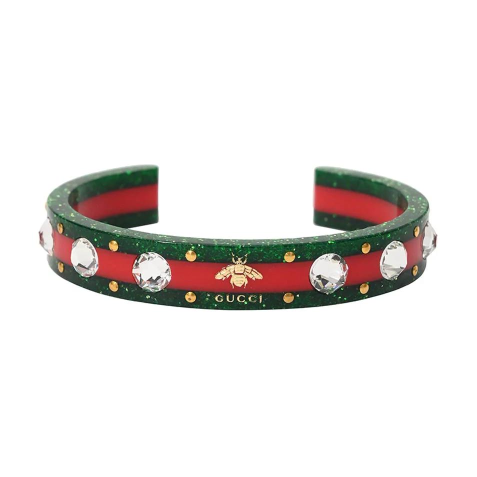 GUCCI 2000 2015 Web Resin And Crystal Bee Cuff Bracelet Costume Bracelet