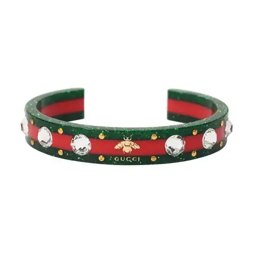 GUCCI 2000 2015 Web Resin And Crystal Bee Cuff Bracelet Costume Bracelet