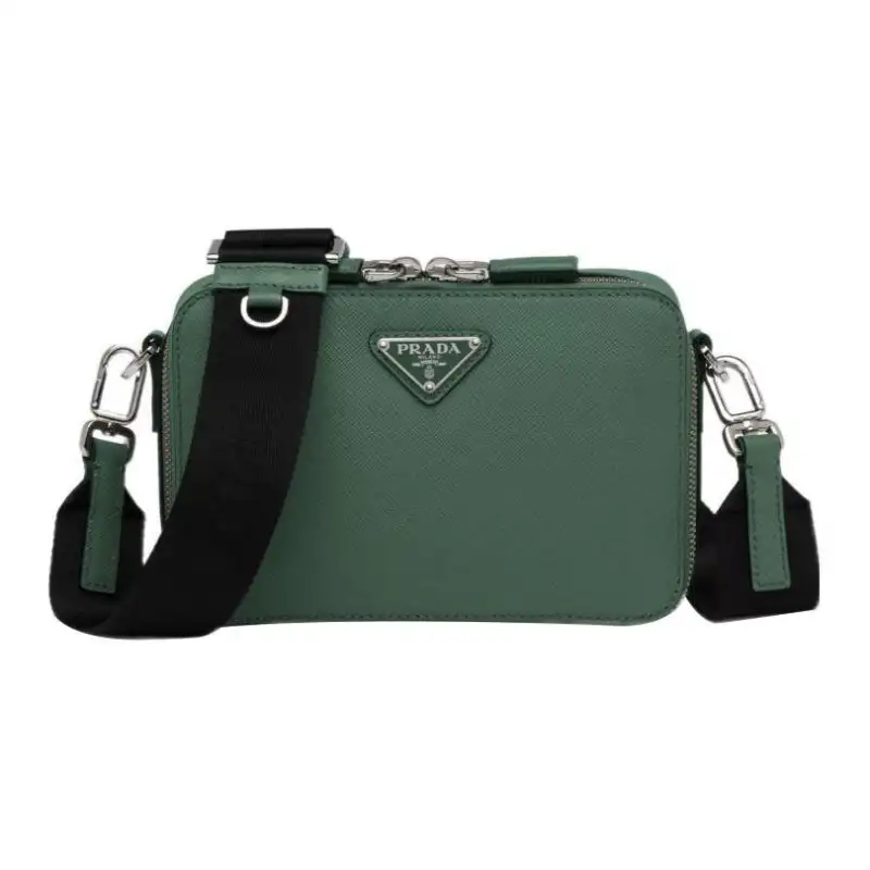 PRADA Brique Leather Shoulder Bag, Crossbody Bag Men's Jadeite Green