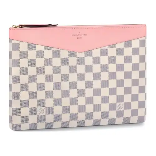 LOUIS VUITTON Cowhide Patchwork Canvas Clutch Women's Pink