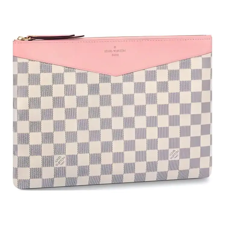 LOUIS VUITTON Cowhide Patchwork Canvas Clutch Women's Pink