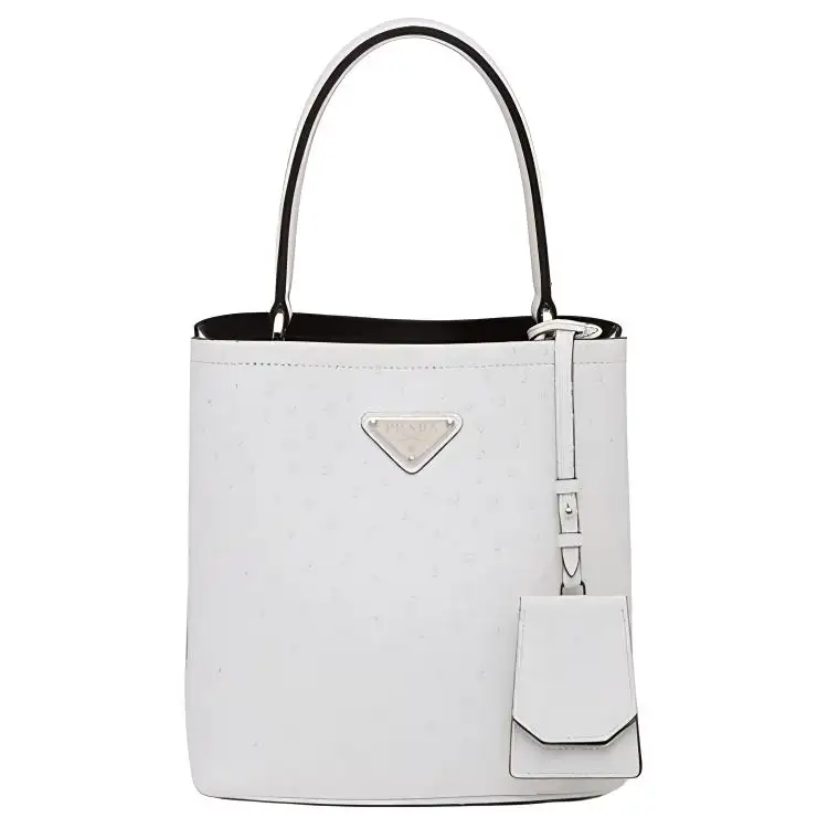 PRADA Ostrich Leather Shoulder Bag Women's White