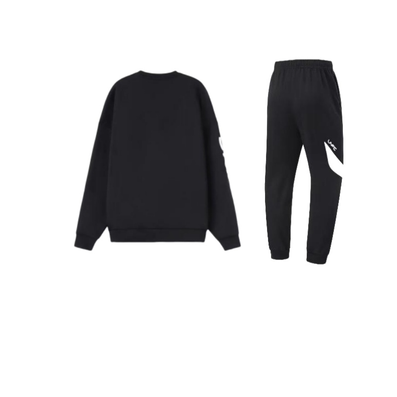 Li Ning Training Series Logo Print Fleece Lined Thermal Pullover Sweatshirt With Solid Color Elastic Mid Rise Pants