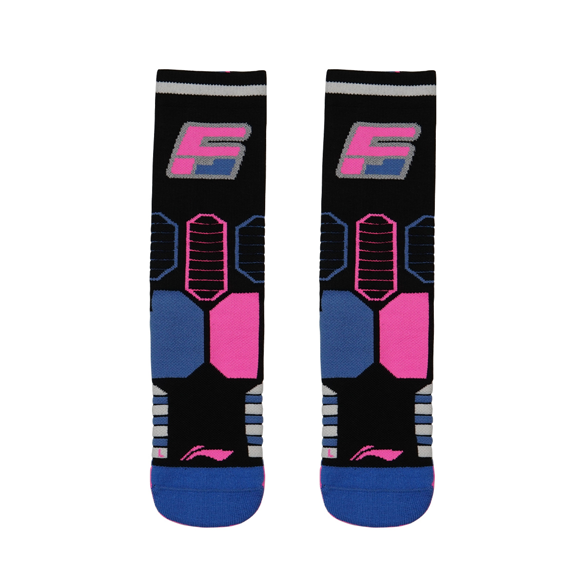 Li Ning Badfive Crew Socks Unisex 1 Pack Black Fluorescent Numbers Pink