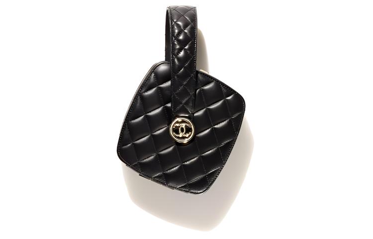CHANEL Sheepskin Evening Bag Handbag Women's Black