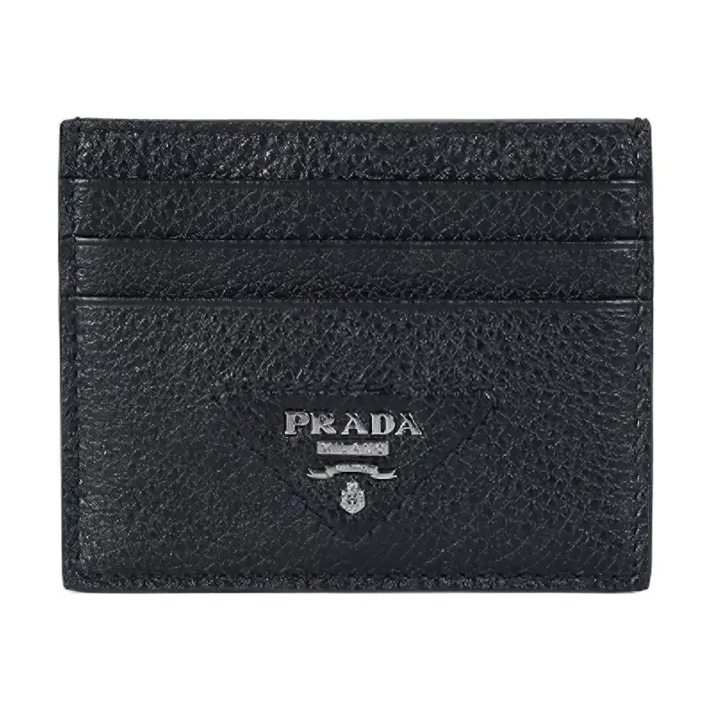 PRADA Leather Card Holder Card Holder Women's Silver