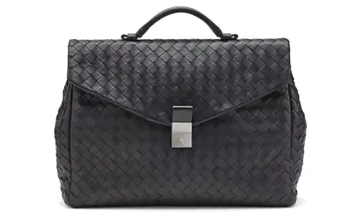 Bottega Veneta Woven Cow Leather Briefcase, Handbag Men's Black