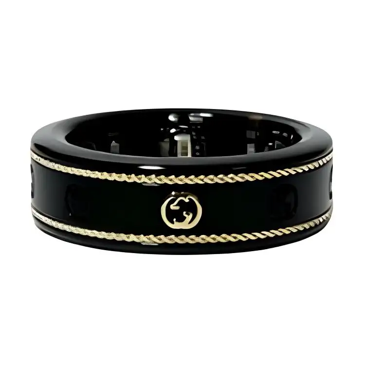 GUCCI 18K Gold Rings Men's Black