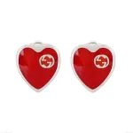 GUCCI GG 925 Sterling Silver Stud Earrings Unisex Red