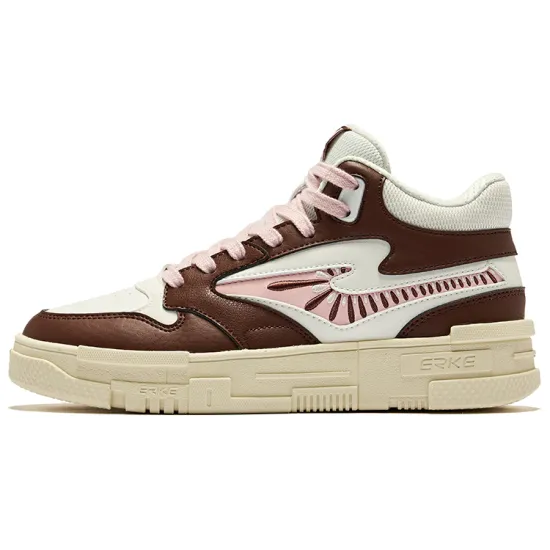 Erke Be Brave 2.0 High-Top Skateboard Shoes Women's Microcrystal White Mocha Brown