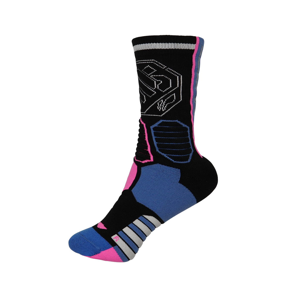 Li Ning Badfive Crew Socks Unisex 1 Pack Black Fluorescent Numbers Pink