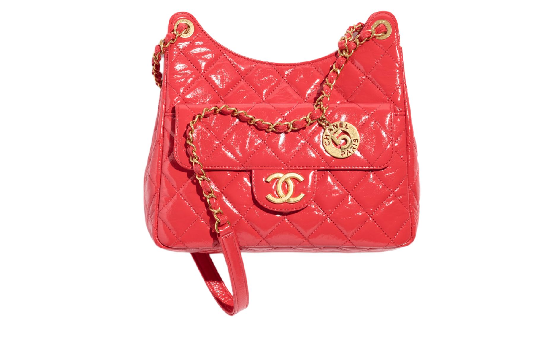 CHANEL Bright Color Wrinkle Oil Wax Calfskin Hippie Bag, Crossbody Bag, Shoulder Bag Women's Red