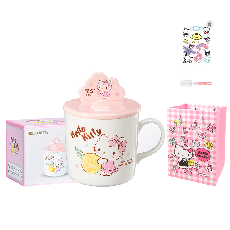 Sanrio XHello Kitty/Hello Kitty mug, gift for small doll, practical object, ceramic meal cup for one person, movie card slot cover, breakfast milk coffee cup, sweet and cute drinking cup for men and women, student high-looking 380ml