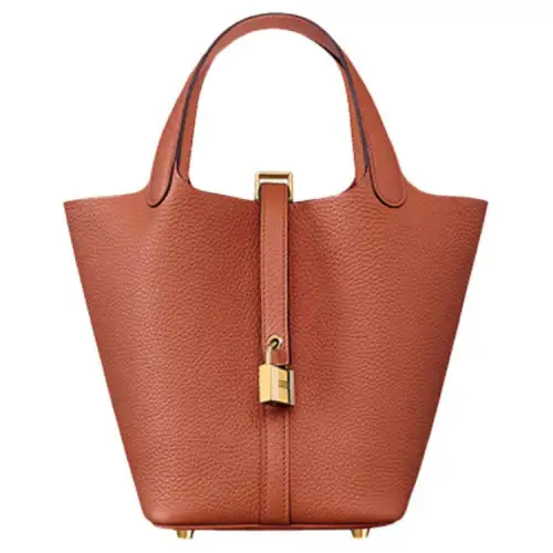 HERMES Picotin Lock Clemence Bullock Leather Basket Bag, Bucket Bag, Handbag 18 Women's 36 Brique Brick Red