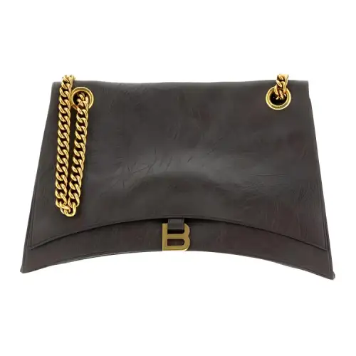 Balenciaga Crush Stud Magnetic Closure Cow Leather Double Chain Bag, Crossbody Bag, Shoulder Bag Large Women's Brown