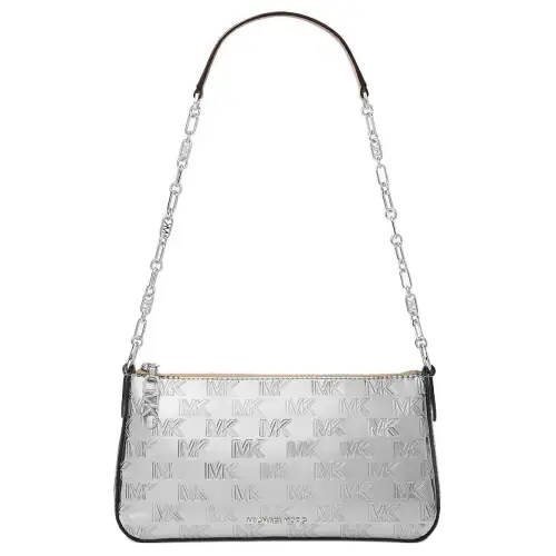 MICHAEL KORS Patent Leather One Shoulder Clutch Medium Women's Silver