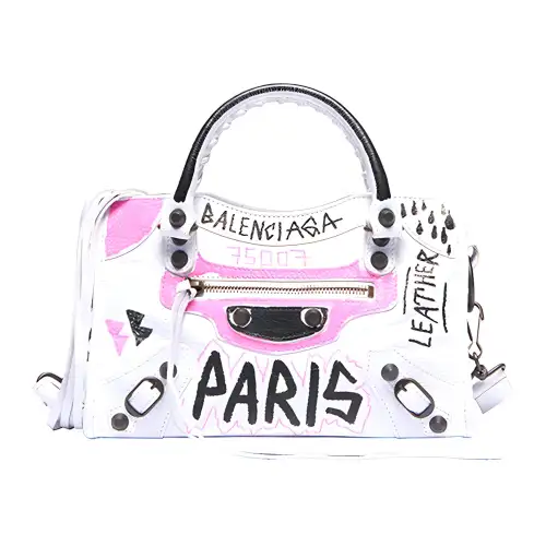 Balenciaga Sheepskin Handbag Mini Women's Graffiti White