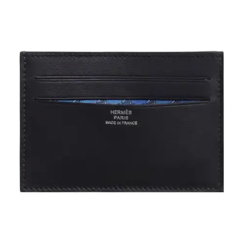 HERMES Citizen Twill Epsom Calfskin Card Holder Unisex Black