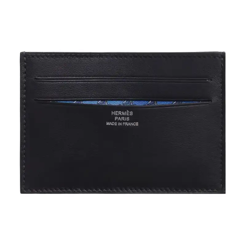 HERMES Citizen Twill Epsom Calfskin Card Holder Unisex Black