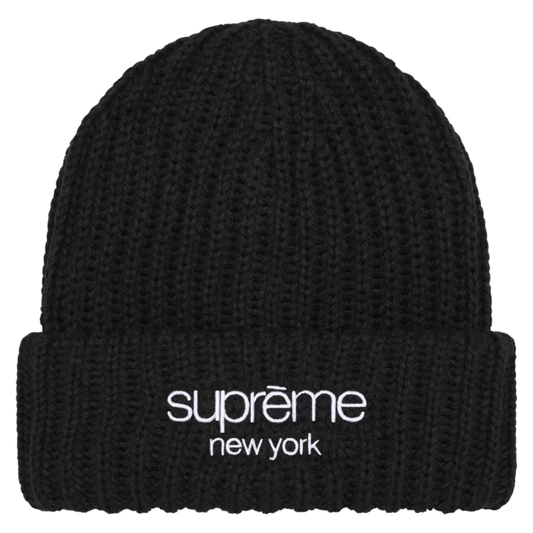 Supreme ribbed logo beanie hat