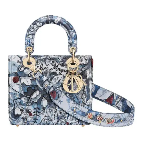 DIOR Lady Dior Embroidered Denim Handbag Shoulder Bag, Crossbody Bag, Handbag Small Women's Multicolor