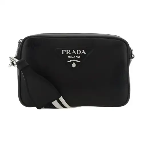 PRADA Pebbled Leather Camera Bag, Shoulder Bag, Crossbody Bag Small Women's Black
