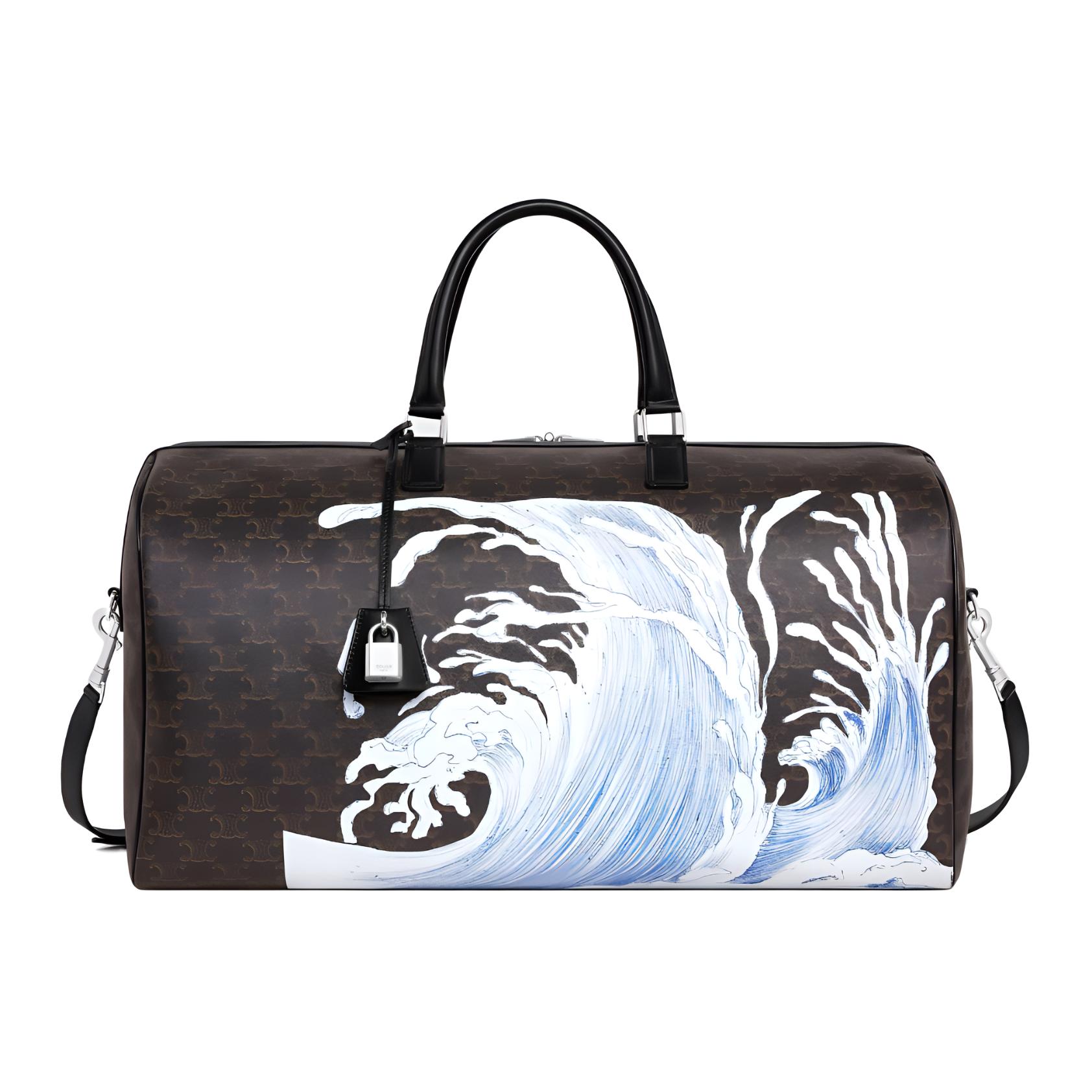 CELINE DAVID WEISS Collaboration Canvas With Calfskin Handbag Travel Bag Large Men's Black
