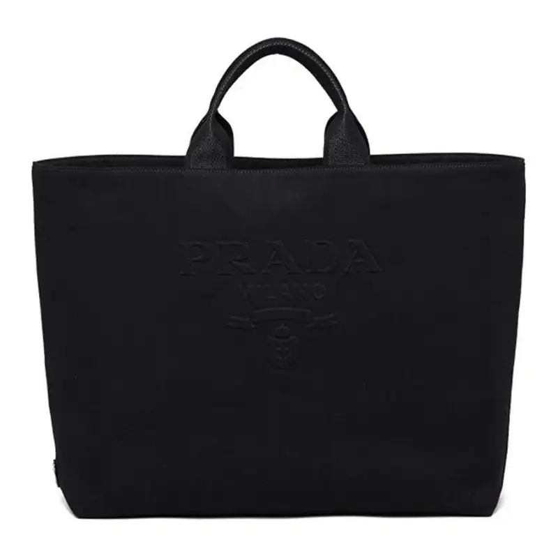 PRADA Fabric Tote Bag, Shopping Bag, Crossbody Bag, One Shoulder Handbag Unisex Black