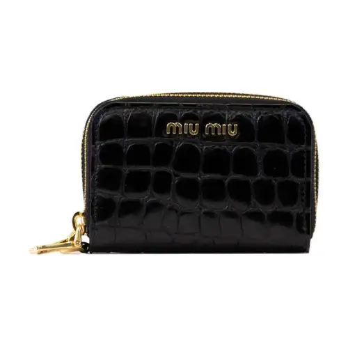 MIU MIU Cow Leather Card Holder Wallet Unisex Black