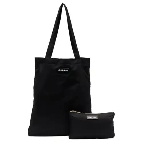 MIU MIU Nylon Fabric Tote Bag, Shopping Bag, Handbag Women's Black