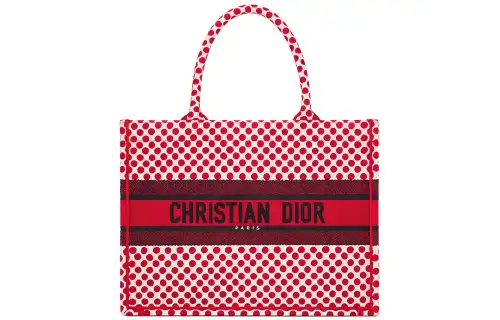DIOR BookTote Embroidery Tote Handbag Small Women's Red