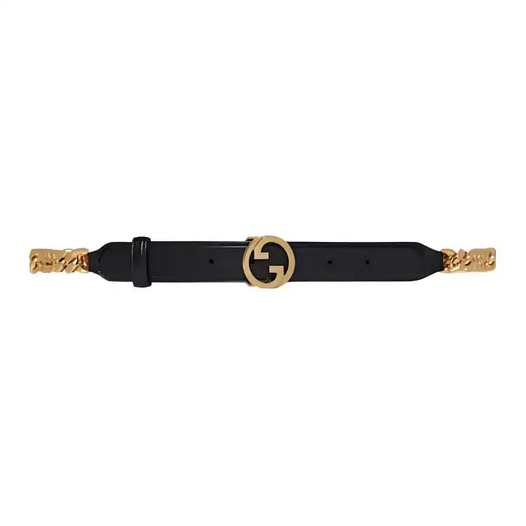 GUCCI Blondie Leather Belts Women's Black Width 2.5cm