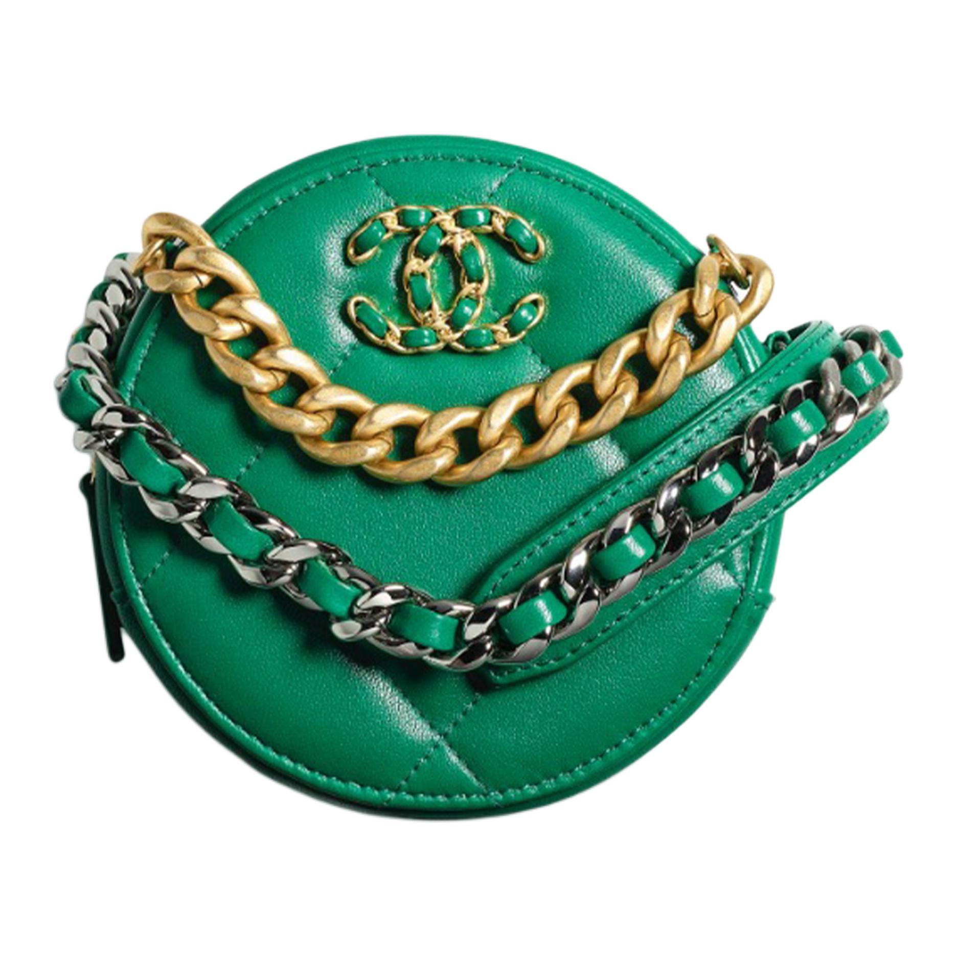 CHANEL Chanel, foldable small clutch bag with diamond pattern with zipper, green one-shoulder bag, food bag
