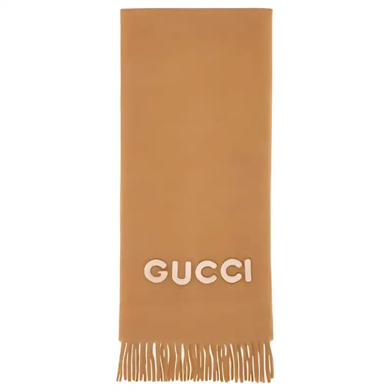 GUCCI Wool Knit Scarves Unisex Brown