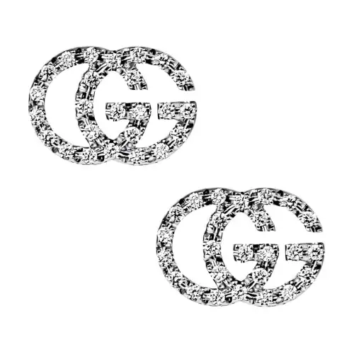 GUCCI G 18K White Gold With Diamond Earrings Women's Silver