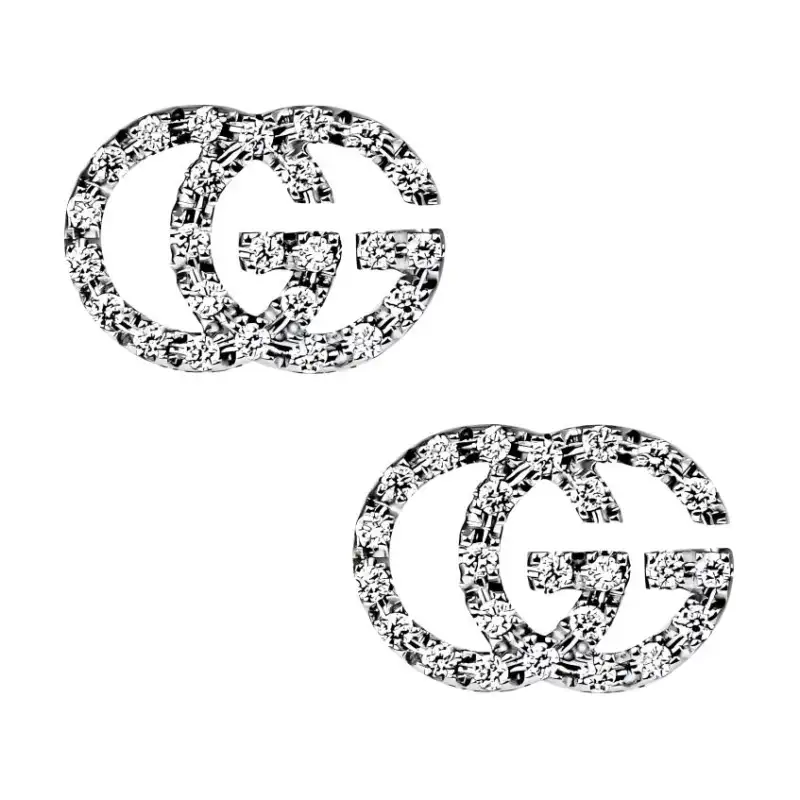GUCCI G 18K White Gold With Diamond Earrings Women's Silver