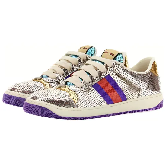 GUCCI Screener Skateboard Shoes Women's Low-Top Silver/Purple