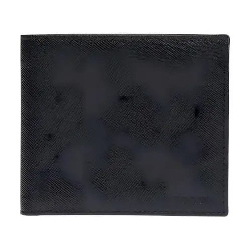 PRADA Foldable Litchi Grain Cow Leather Wallet Men's Black