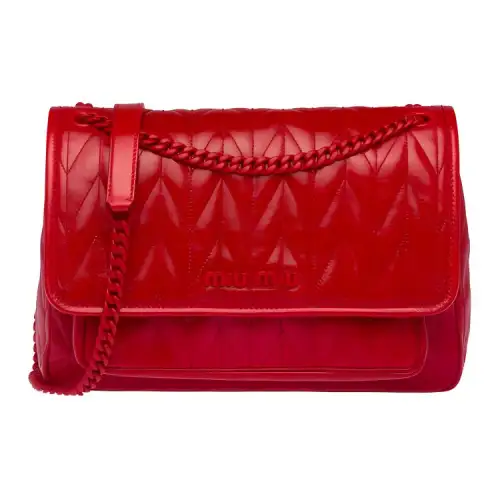 MIU MIU Shiny Leather Shoulder Bag, Crossbody Bag Women's Red