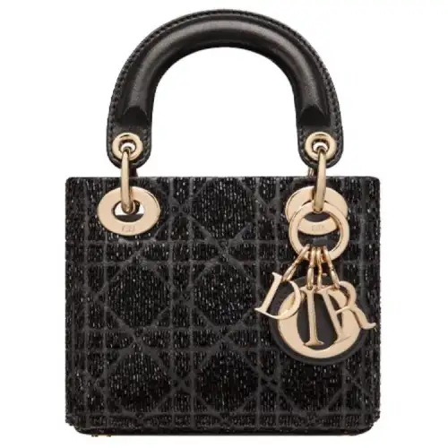 DIOR Lady Dior Sheepskin Handbag Shoulder Bag Handbag Crossbody Bag Extra Mini Women's Gray/Black