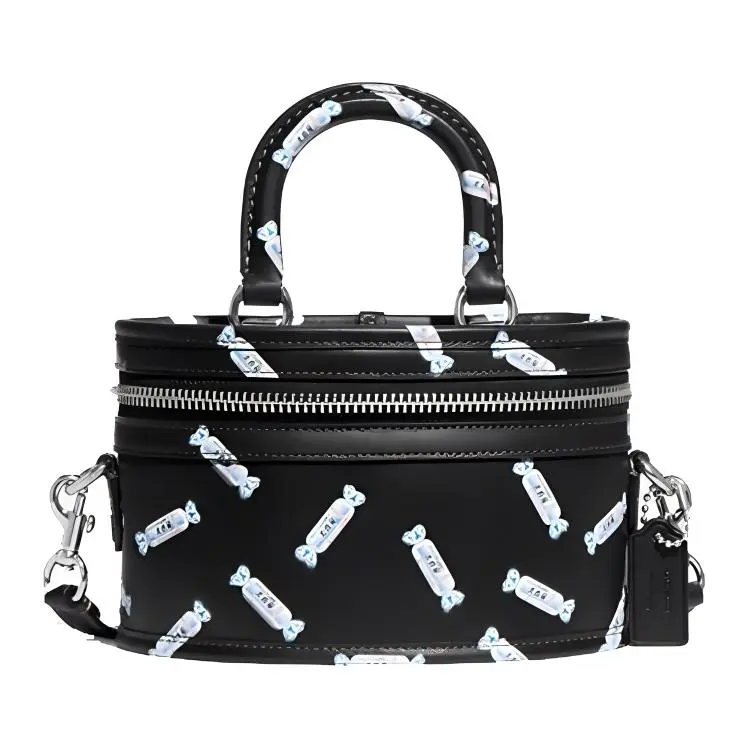 COACH X Big White Rabbit, Collaboration Trail Leather Box Bag Makeup Bag Handbags Small Women's Black