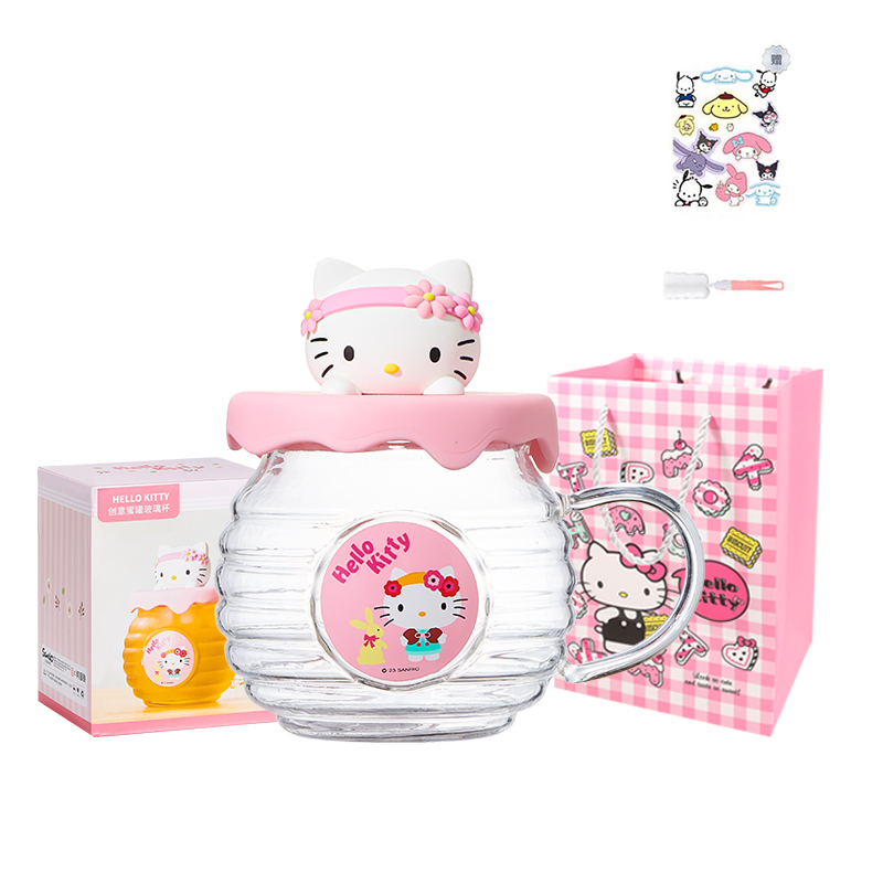 Sanrio Sanrio xHello Kitty/Hello Kitty Glass Sweet and Cute Heat-resistant Transparent Breakfast Milk Honey Pot Belly Cup Small Doll Gift Practical Office Coffee Coke Drink Drinking Cup Good-looking Large Capacity 420ml