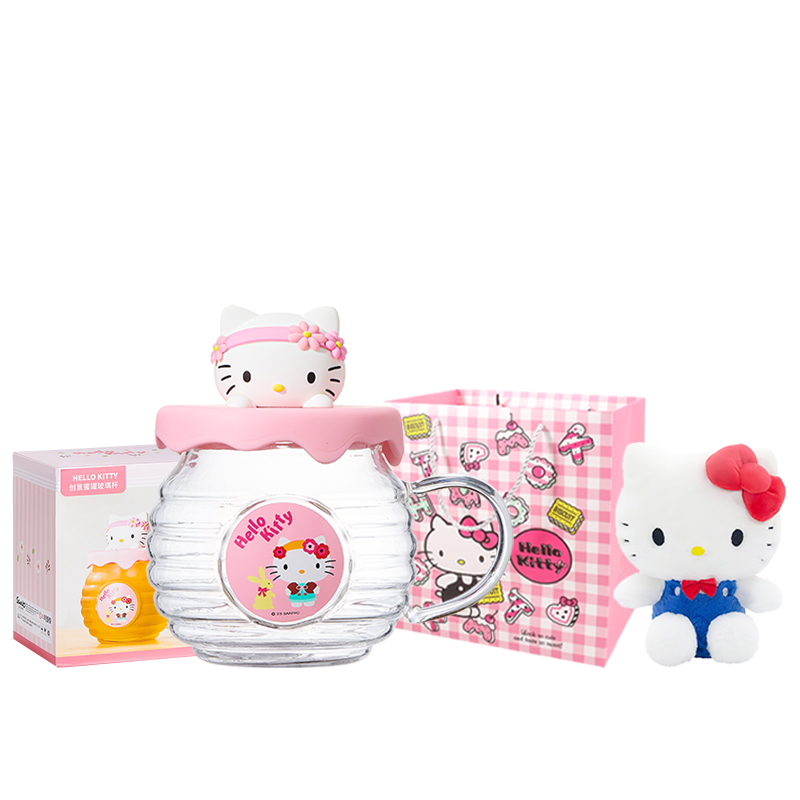 Sanrio Sanrio xHello Kitty/Hello Kitty glass sweet and cute heat-resistant transparent breakfast milk honey pot belly cup big doll gift practical office coffee cola drink drinking cup high appearance large capacity 420ml