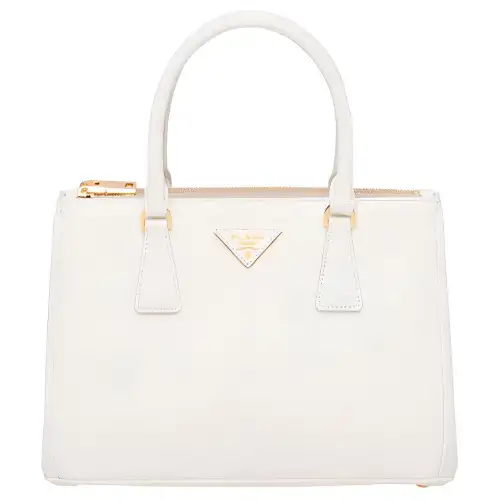 PRADA SaffianoGalleria Killer Bag Gold Logo Leather Handbag, Shoulder Bag, Crossbody Bag Medium Women's White
