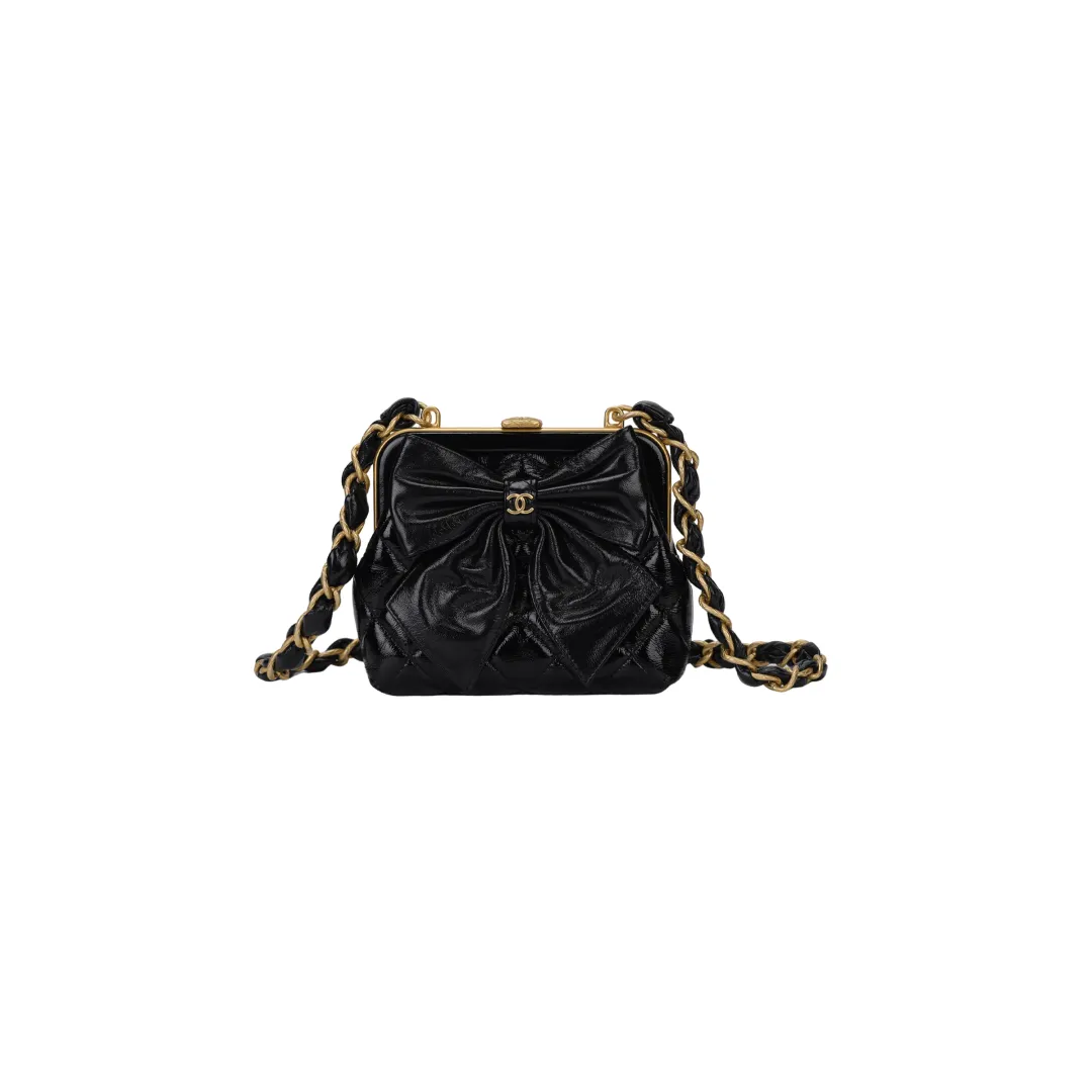 CHANEL Sheepskin Material Gold Metal Crossbody Bags Women's Black