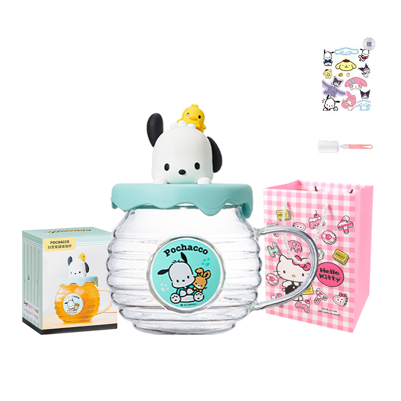 Sanrio Sanrio Pacha dog glass sweet and cute heat-resistant transparent breakfast milk honey pot pot belly cup office coffee cola drink drinking cup student good-looking cyan water cup 420ml