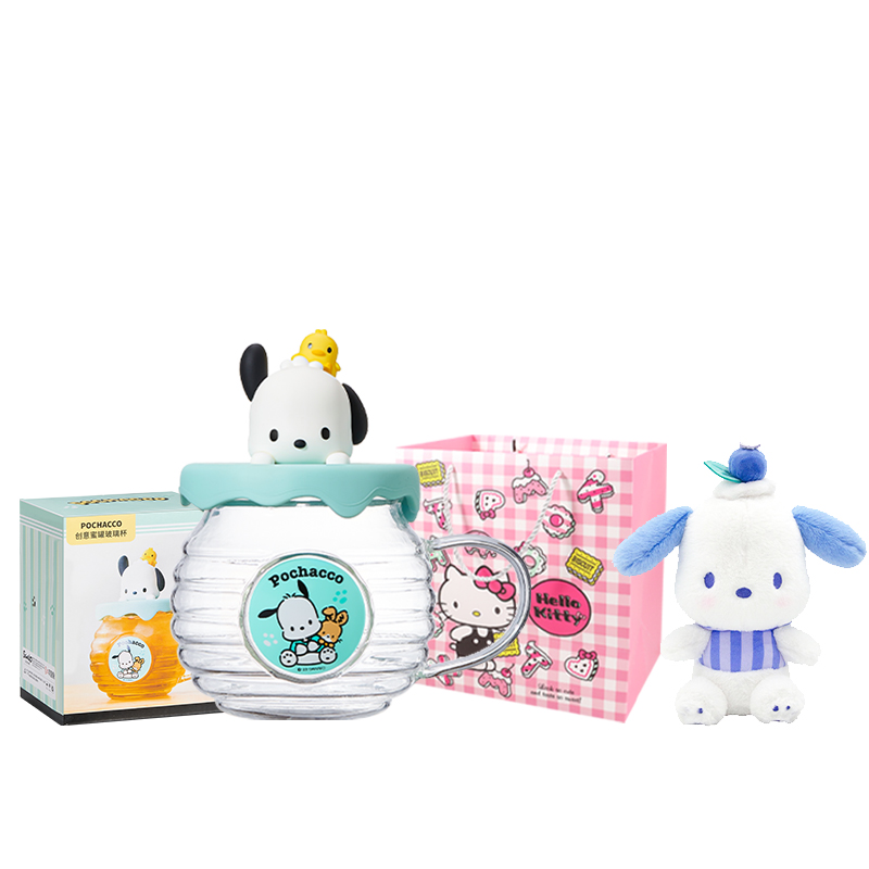 Sanrio Sanrio Pacha dog glass sweet and cute heat-resistant transparent breakfast milk honey pot pot belly cup practical office coffee cola drink drinking cup student high-looking water cup large capacity 420ml